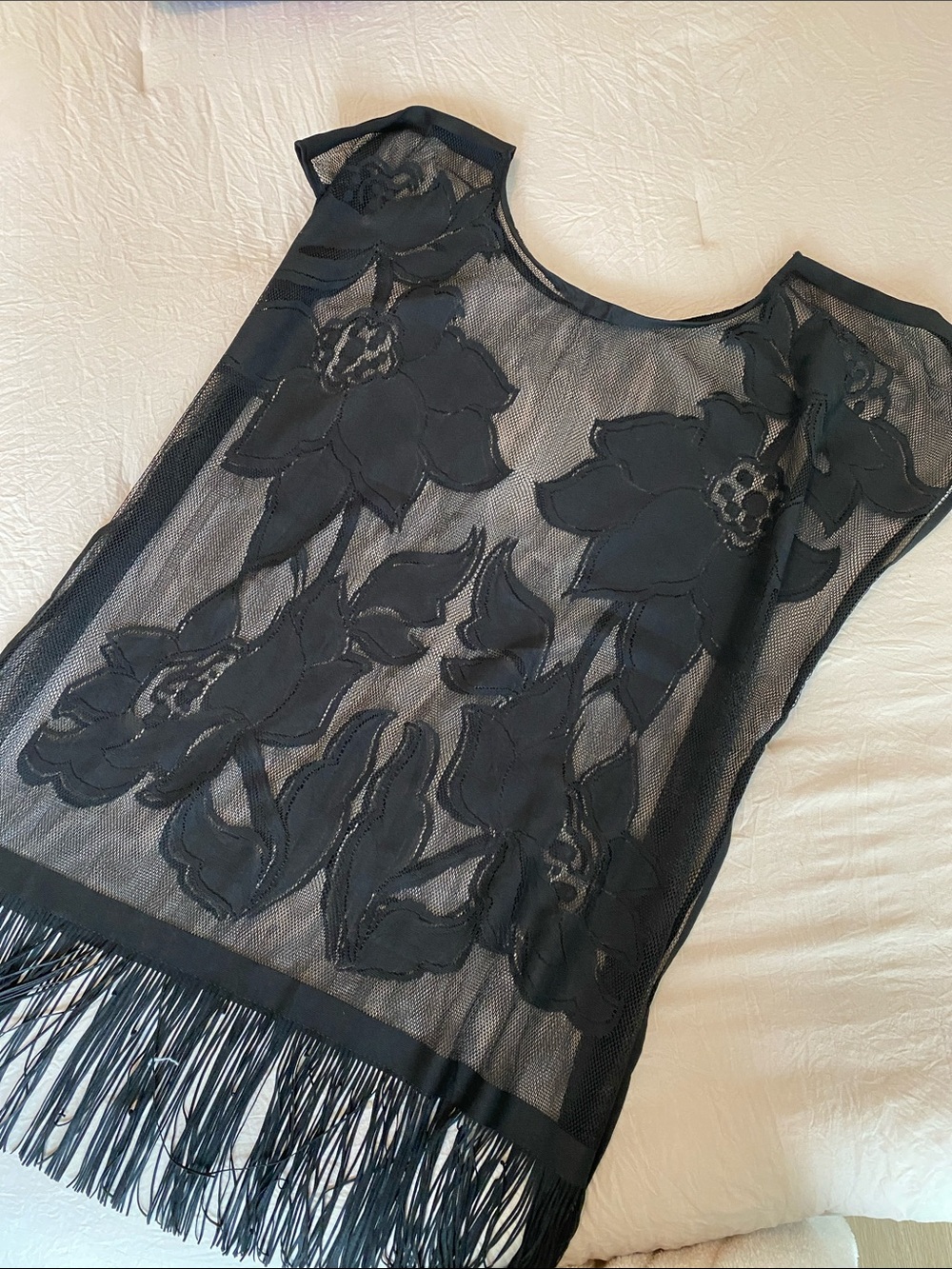 Sheer Floral Beach Cover-up - Black